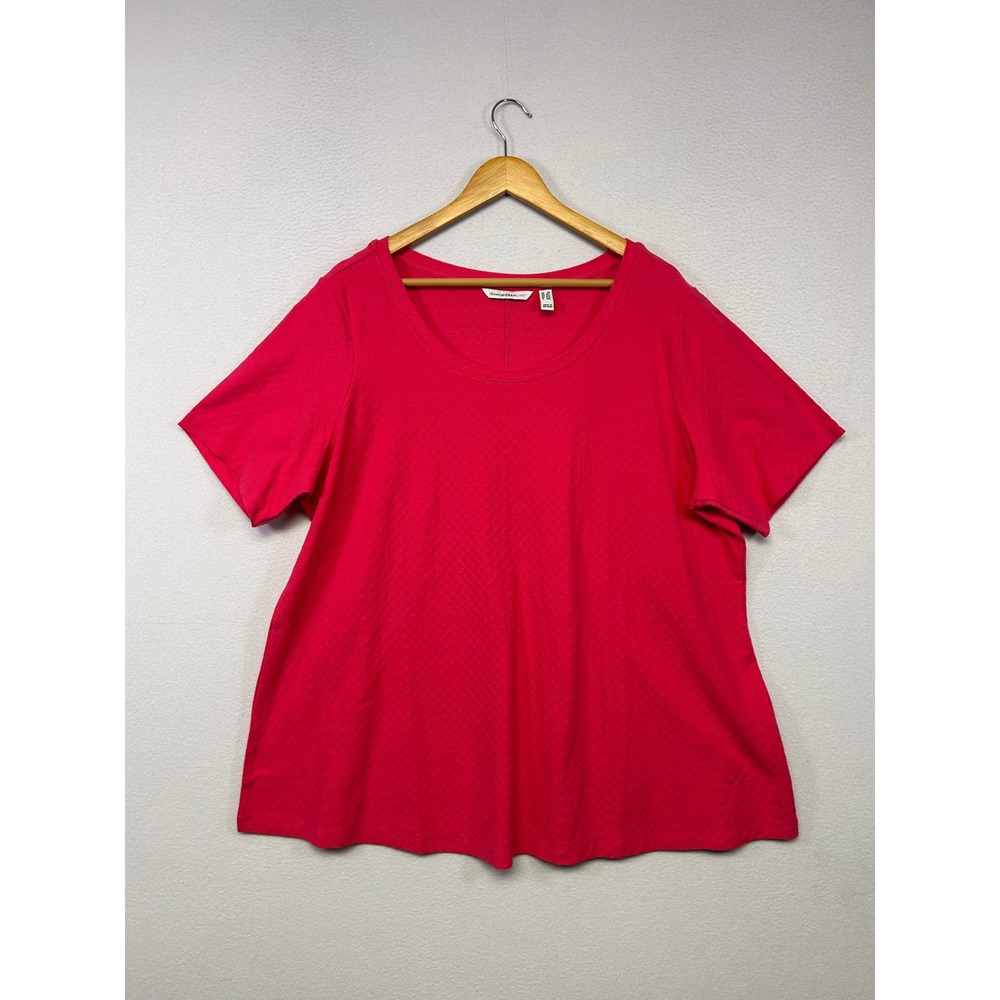 Casual Textured Isaac Mizrahi Live! Womens 2X Pink Short Sleeve Scoop Neck Top